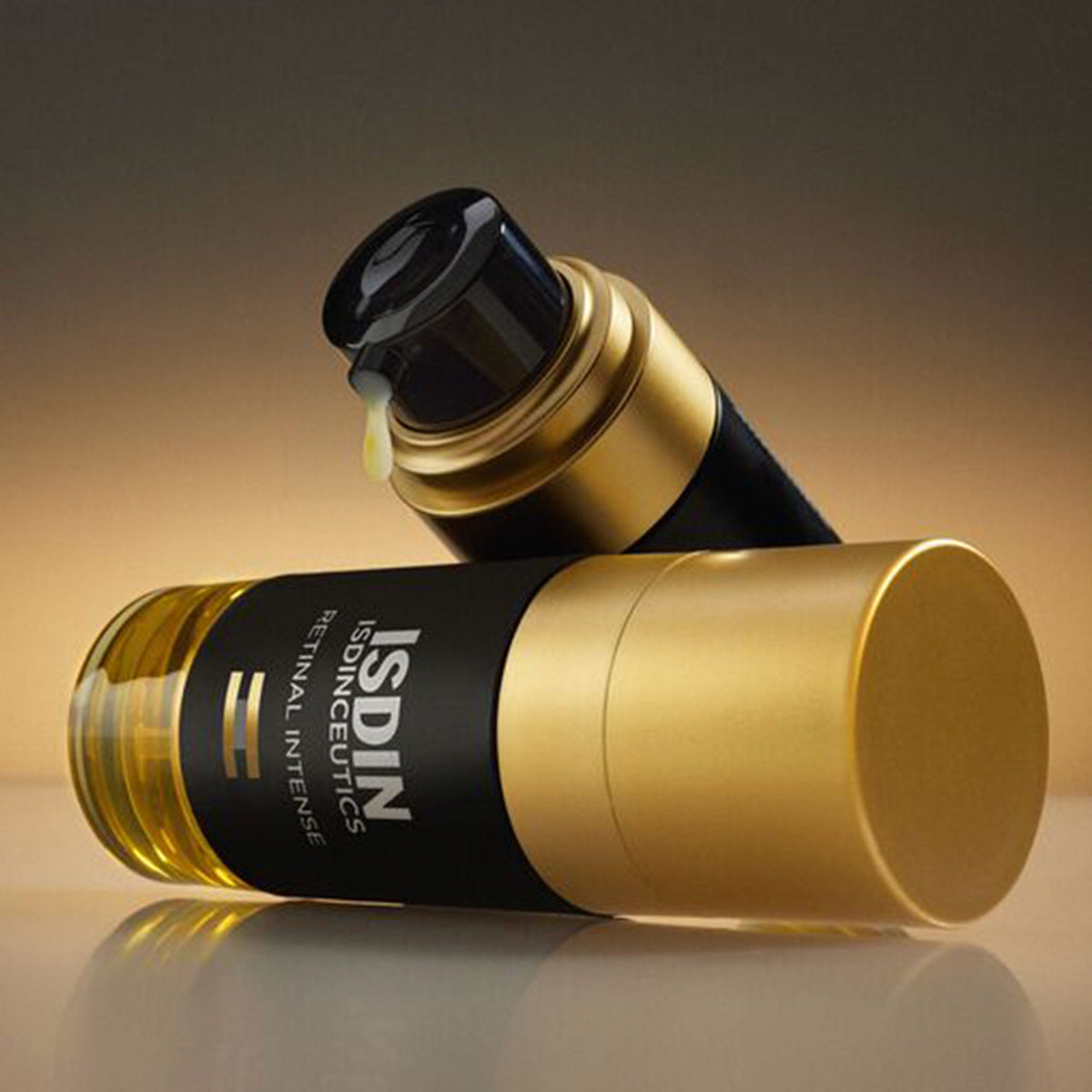 ISDIN Isdinceutics Retinal Intense serum bottle with dropper, featuring sleek packaging and clear label on a white background.