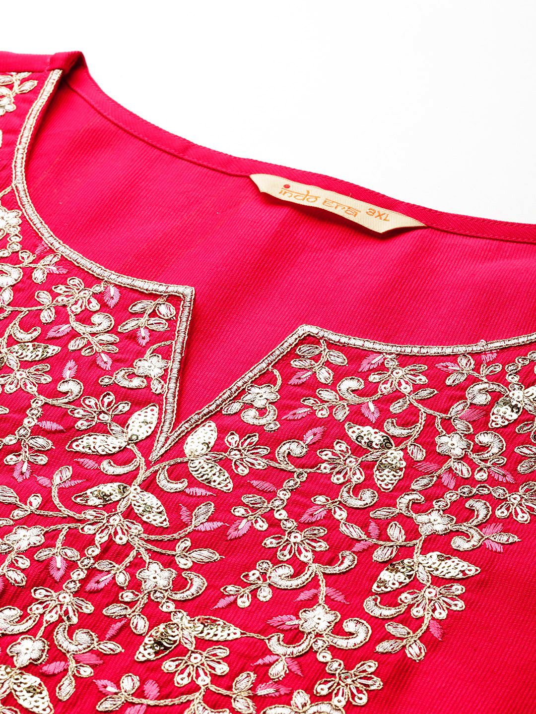 Indyancart IE Plus Size Ethnic Motifs Embroidered Sequinned Liva Kurta With Trousers & Dupatta