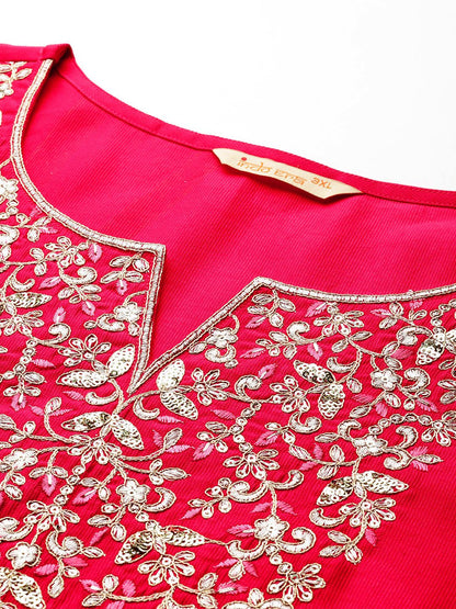 Indyancart IE Plus Size Ethnic Motifs Embroidered Sequinned Liva Kurta With Trousers & Dupatta