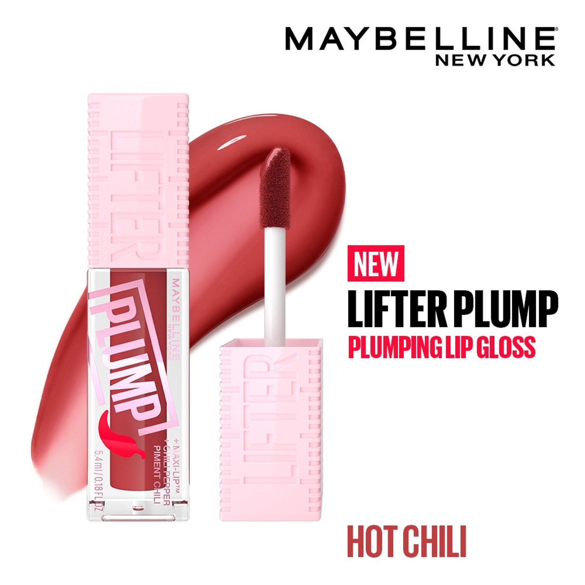 Maybelline New York Lifter Plump - Plumping Lip Gloss - Hot Chili