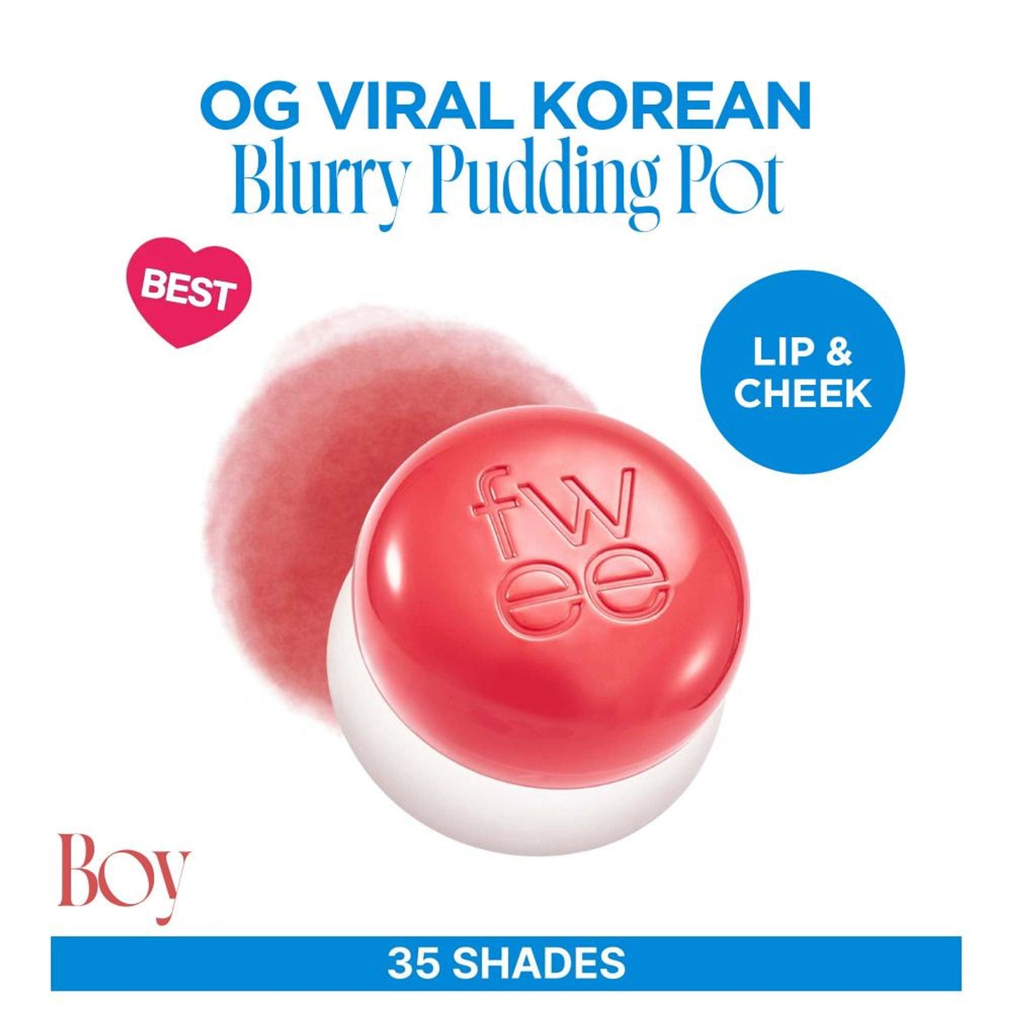 fwee Lip&Cheek Blurry Pudding Pot - Viral Korean Airbrushed Lip & Cheek Tint - Boy