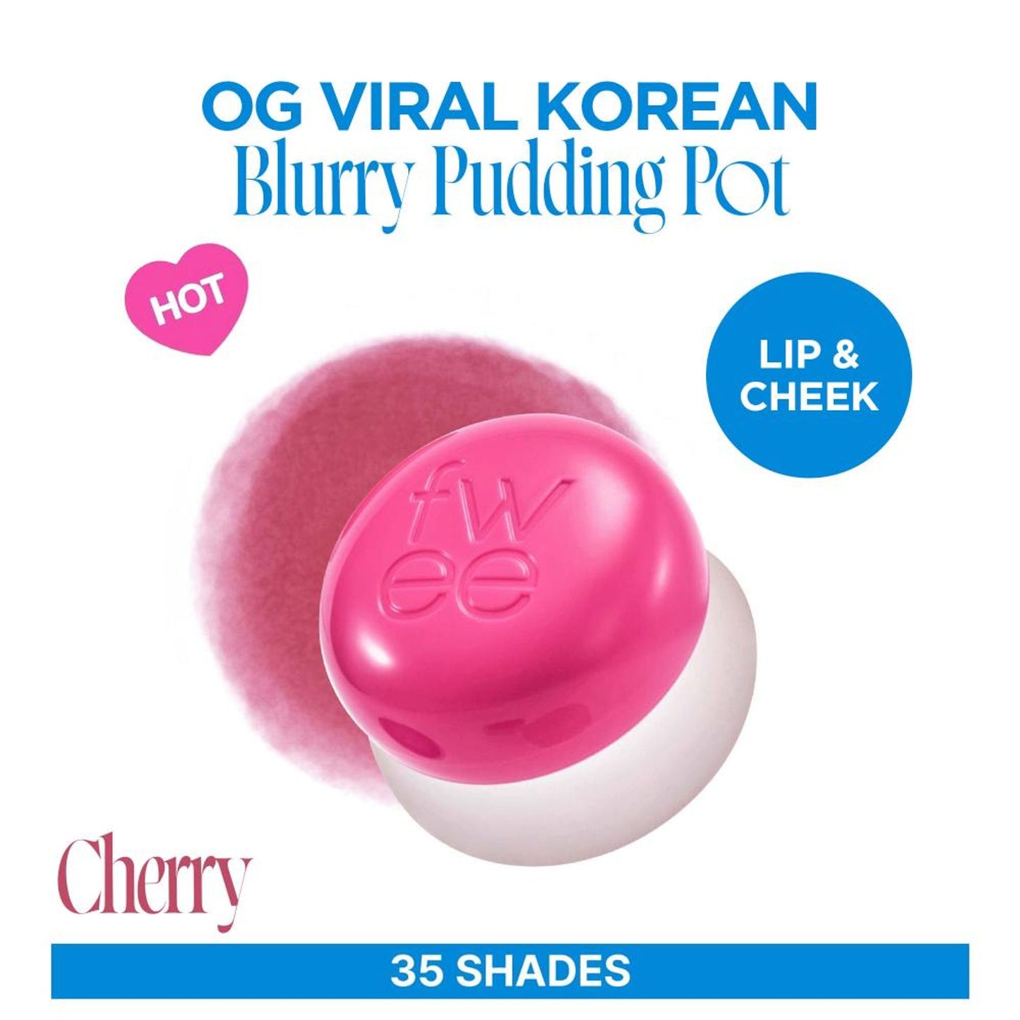fwee Lip&Cheek Blurry Pudding Pot - Viral Korean Airbrushed Lip & Cheek Tint - Cherry
