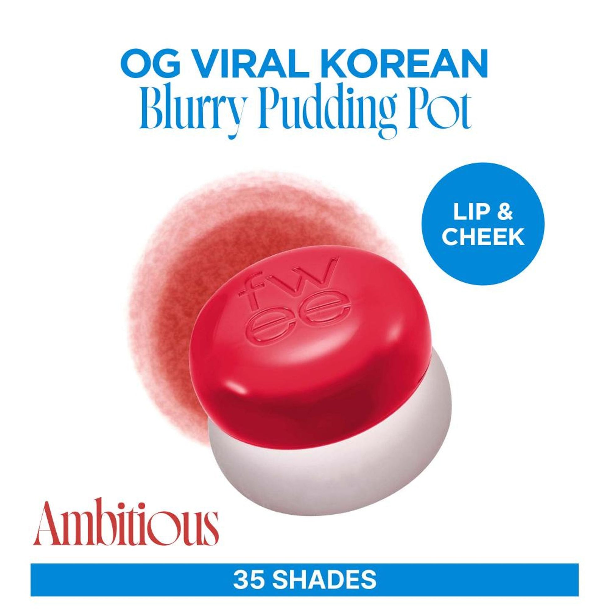 fwee Lip&Cheek Blurry Pudding Pot - Viral Korean Airbrushed Lip & Cheek Tint - Ambitious