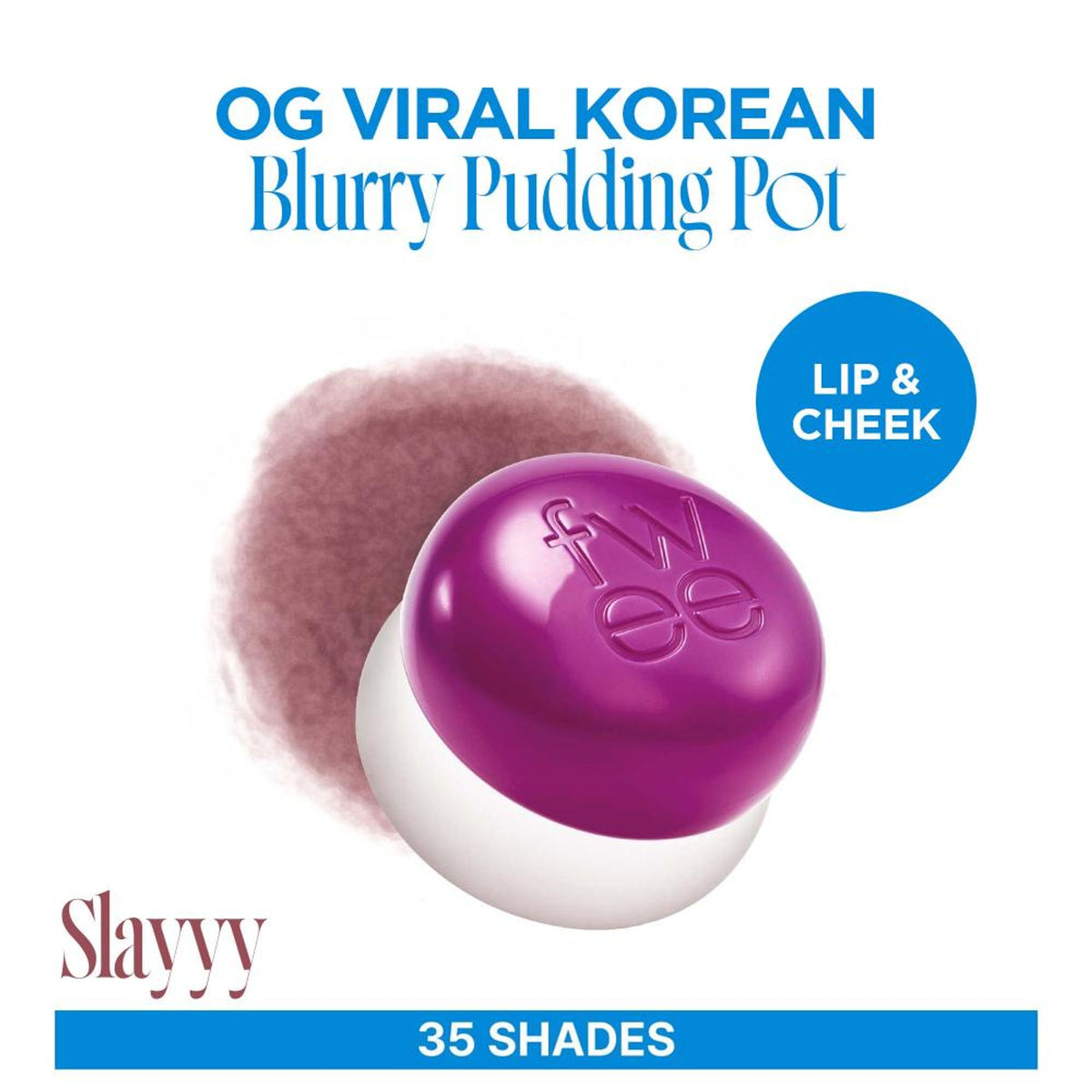 fwee Lip&Cheek Blurry Pudding Pot, Korean airbrushed lip and cheek tint, showcasing the creamy, blendable product in a compact jar