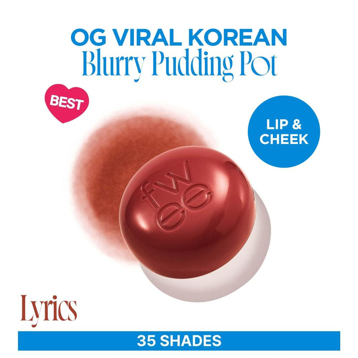 fwee Lip&Cheek Blurry Pudding Pot by fwee, Korean airbrushed lip and cheek tint in a creamy pudding formula, shown in the image.