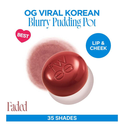 fwee Lip&Cheek Blurry Pudding Pot with viral Korean airbrushed lip and cheek tint in a faded, soft, creamy texture.