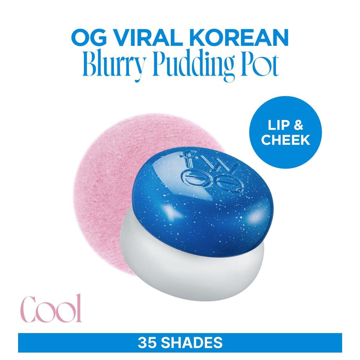 fwee Lip&Cheek Blurry Pudding Pot, Korean airbrushed lip and cheek tint in cool shade, showcasing the product's packaging and texture.