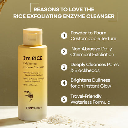 TONYMOLY Korean I’m Rice Exfoliating Enzyme Cleanser Rice Powder Face Wash for Smooth Radiant Skin