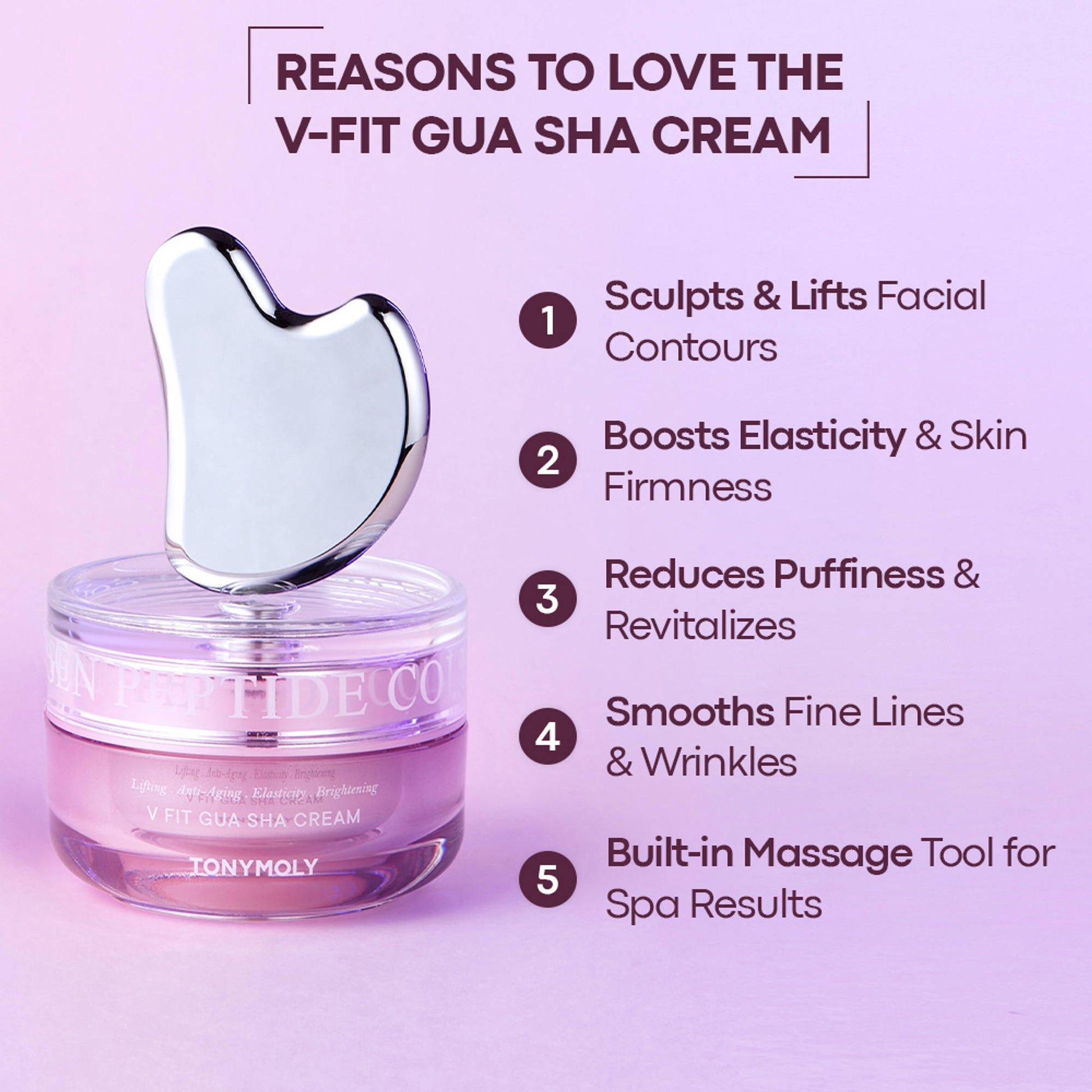 TONYMOLY Korean Collagen Peptide VFit Gua Sha Cream,Anti-Aging Face Cream with Built-In Gua Sha Tool