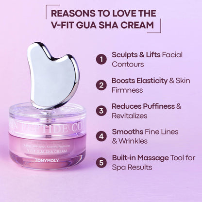 TONYMOLY Korean Collagen Peptide VFit Gua Sha Cream,Anti-Aging Face Cream with Built-In Gua Sha Tool