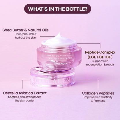 TONYMOLY Korean Collagen Peptide VFit Gua Sha Cream,Anti-Aging Face Cream with Built-In Gua Sha Tool