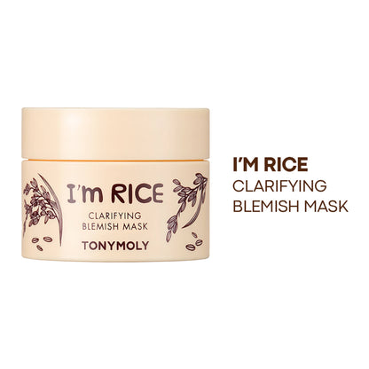 TONYMOLY Korean I'm Rice Clarifying Blemish Clay Mask, Reduces Redness & Soothes Irritated Skin