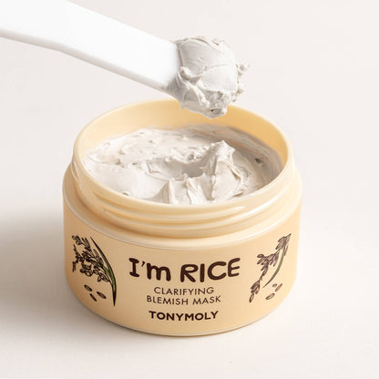 TONYMOLY Korean I'm Rice Clarifying Blemish Clay Mask, Reduces Redness & Soothes Irritated Skin