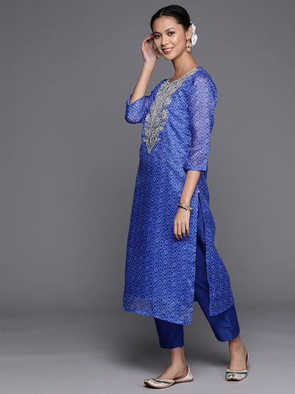 Indyancart VA Women'sBandhani Printed Mirror Work Kurta with Trousers & Dupatta