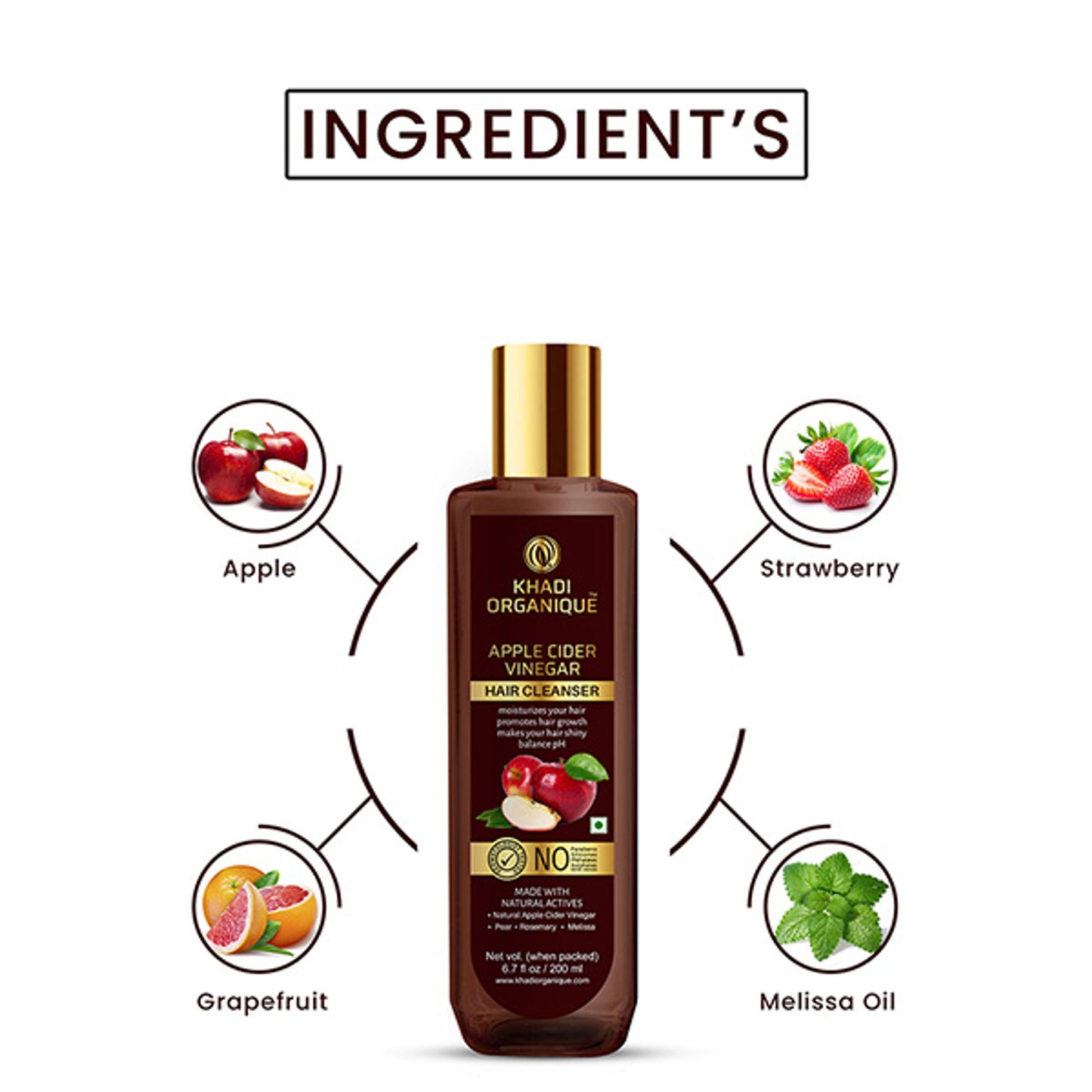 Khadi Organique Apple Cider Vinegar Hair Shampoo, Sls & Paraben Free, Reduces Hair Fall