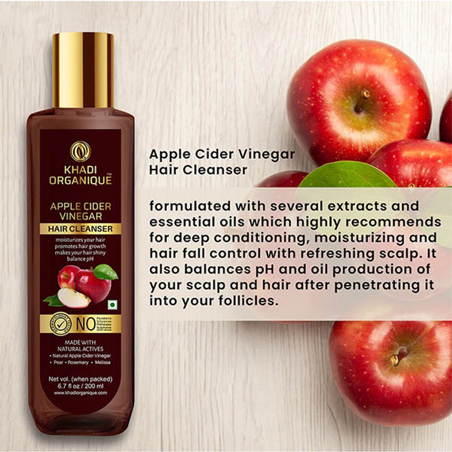 Khadi Organique Apple Cider Vinegar Hair Shampoo, Sls & Paraben Free, Reduces Hair Fall