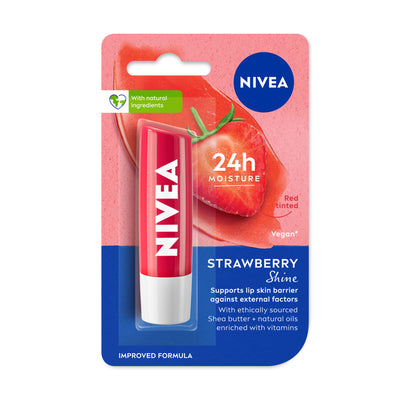 NIVEA Tinted Lip Balm With Natural Oils & 24H Melt-In Moisture Cherry Shine - Fruity Strawberry Shine