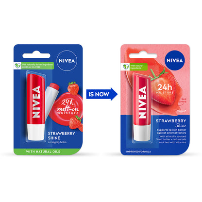 NIVEA Tinted Lip Balm With Natural Oils & 24H Melt-In Moisture Cherry Shine - Fruity Strawberry Shine