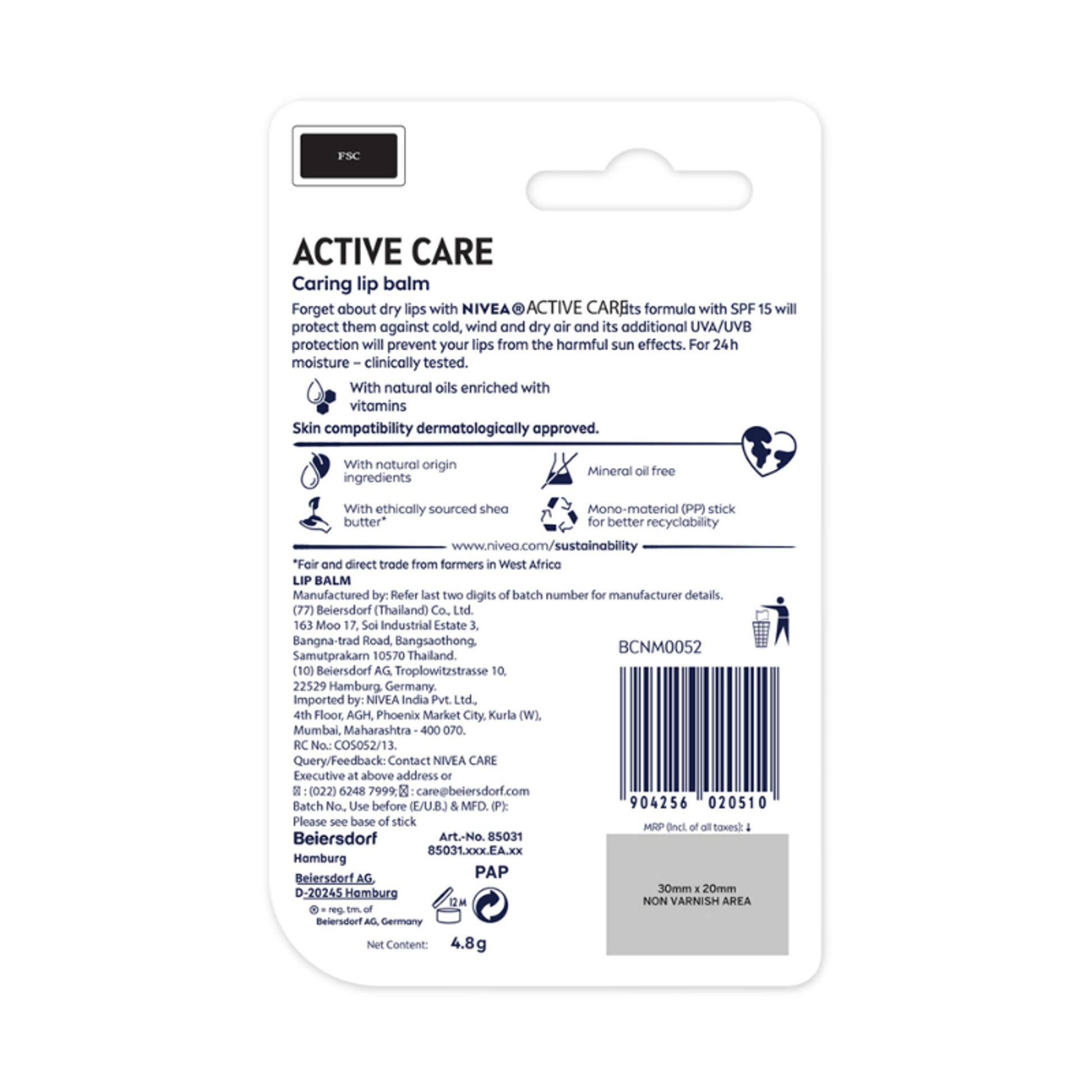 NIVEA MEN Lip Balm - Active Care SPF 15 for 24h Moisture