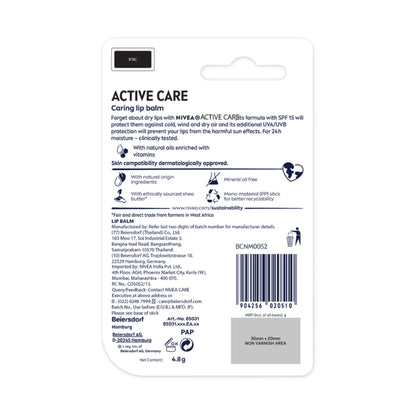 NIVEA MEN Lip Balm - Active Care SPF 15 for 24h Moisture