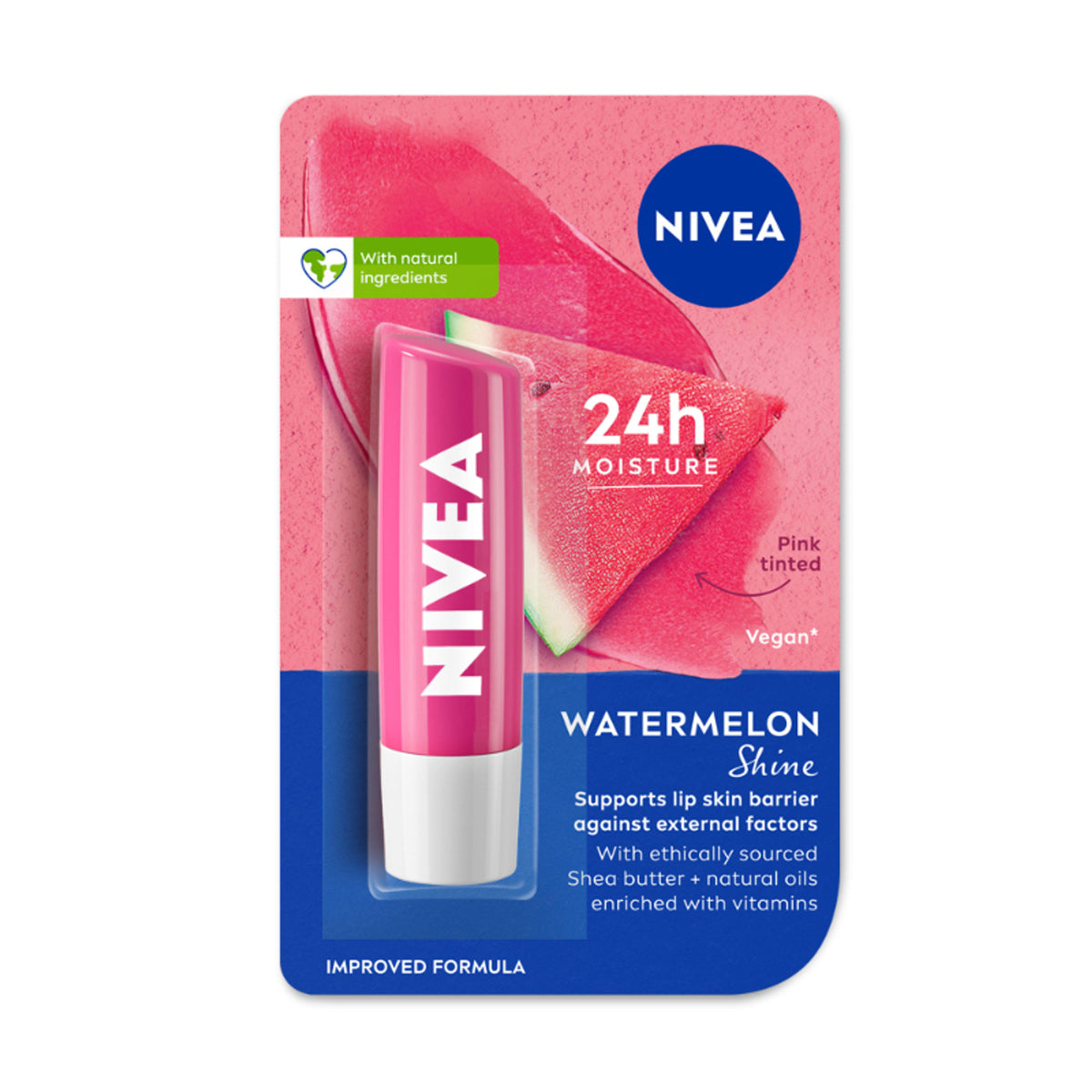 NIVEA Tinted Lip Balm With Natural Oils & 24H Melt-In Moisture Cherry Shine - Fruity Watermelon Shine