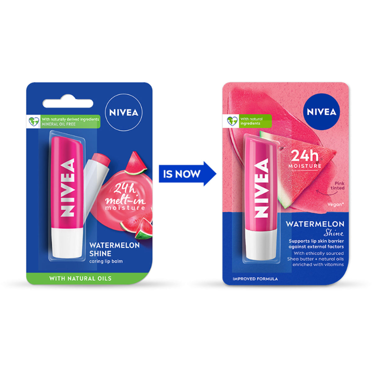 NIVEA Tinted Lip Balm With Natural Oils & 24H Melt-In Moisture Cherry Shine - Fruity Watermelon Shine