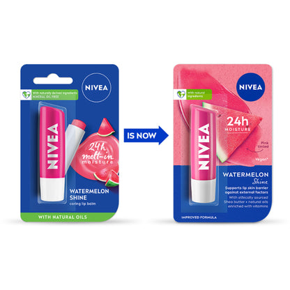 NIVEA Tinted Lip Balm With Natural Oils & 24H Melt-In Moisture Cherry Shine - Fruity Watermelon Shine