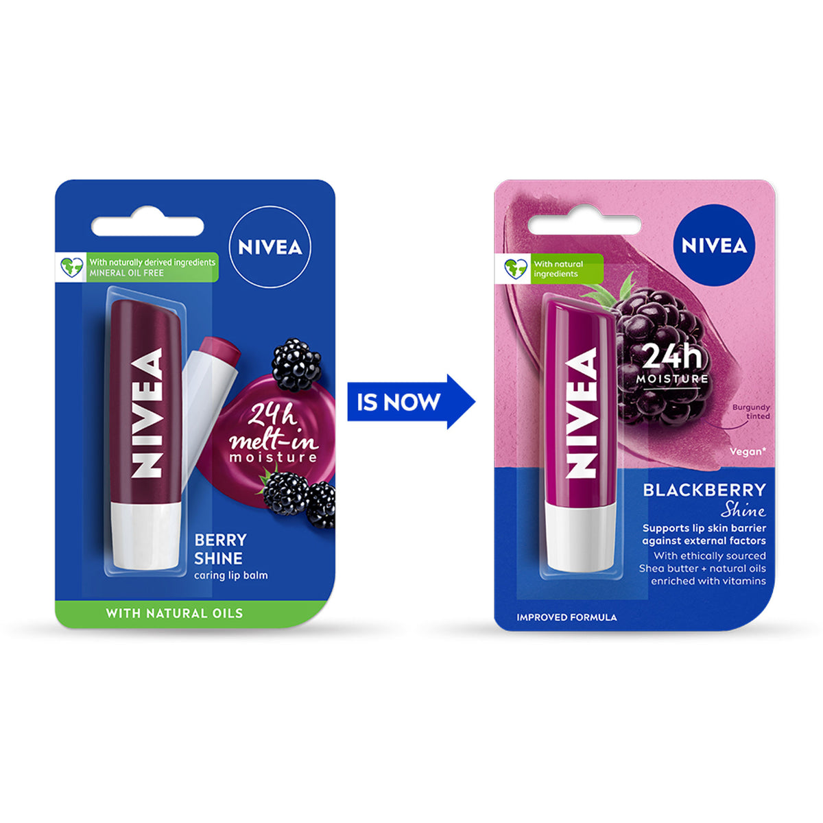 NIVEA Tinted Lip Balm With Natural Oils & 24H Melt-In Moisture Cherry Shine - Fruity Berry Shine