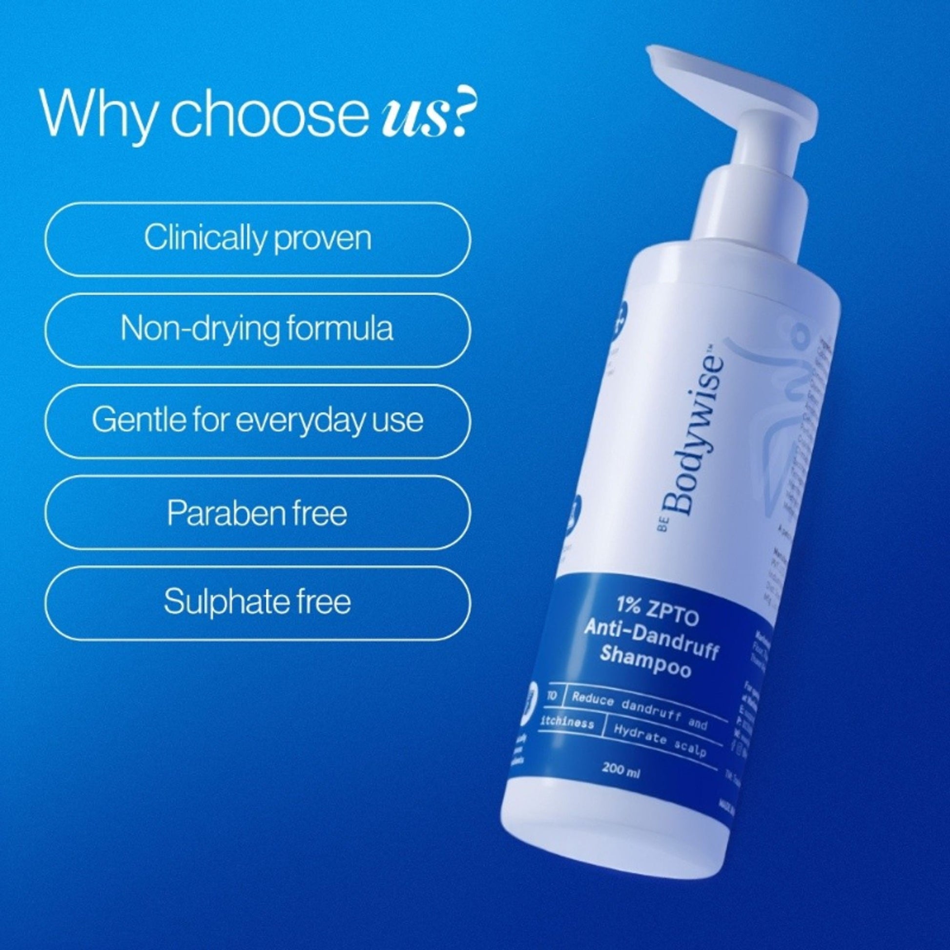 Be Bodywise ZPTO Anti Dandruff Shampoo - Reduces Dandruff, Flaking & Deeply Hydrates Scalp