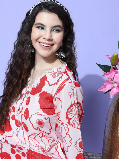 Indyancart VA Women's Printed A-Line Kurta with Trousers