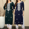 Indyancart IE Pack Of 2 Floral Embroidered Straight Kurta