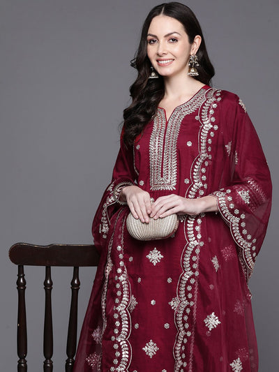 Indyancart IE Women Ethnic Motifs Embroidered Kurta with Trousers & Dupatta