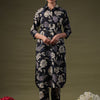 Dhiyona IE Black Floral Printed Shirt Collar Straight Pure Cotton Kurta With Trouser