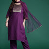 Indyancart IE Plus Size Yoke Design Zari Pure Cotton Kurta With Trousers & Dupatta