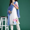 Dhiyona IE Floral Printed Beads and Stones Linen Kurta with Trousers & With Dupatta