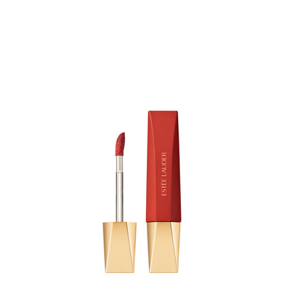 Estee Lauder Pure Color Whipped Matte Lip Color in Shock Me, showing a bold, matte lipstick shade in a sleek tube.