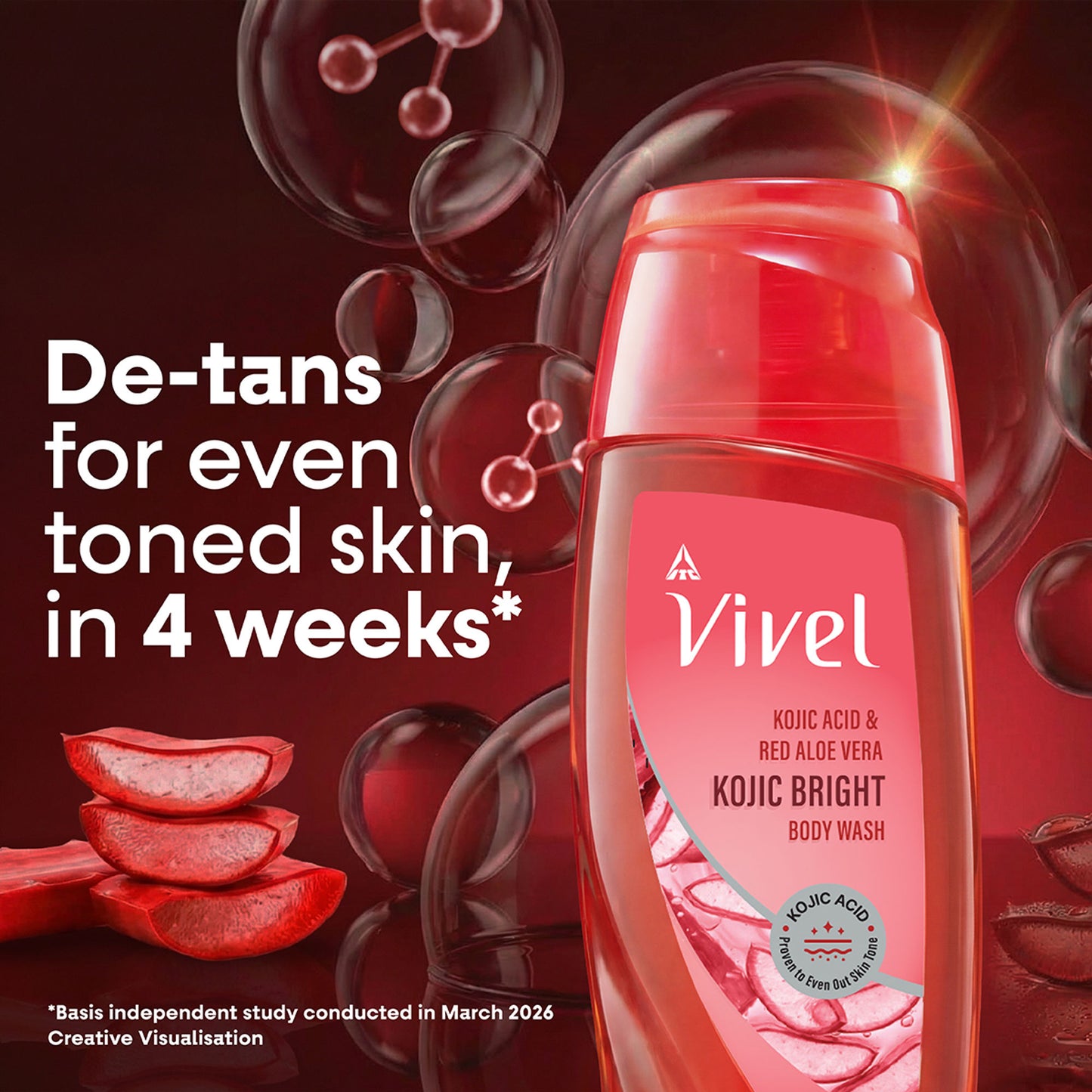 Vivel Kojic Bright Body Wash, Kojic Acid & Red Aloe Vera, For Tan Removal & Even Skin Tone