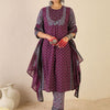 Indyancart IE Women Ethnic Motifs Printed Regular Thread Work Pure Cotton Kurta with Trousers & With Dupatta