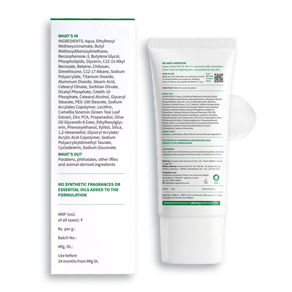 Plum Green Tea & Zinc Super-Matte SPF 50 Sunscreen Gel For Oily, Combination Skin, No White Cast