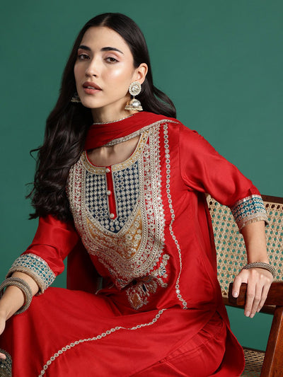 Dhiyona IE Ethnic Motifs Embroidered Kurta with Trousers & With Dupatta