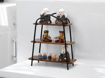Vesta Homes 3-Tier Wooden Storage Rack for Kitchen, Bathroom | Countertop Organizer Shelf with Mango Wood & Iron Shelves | 51 x 18 x 44.5 cm