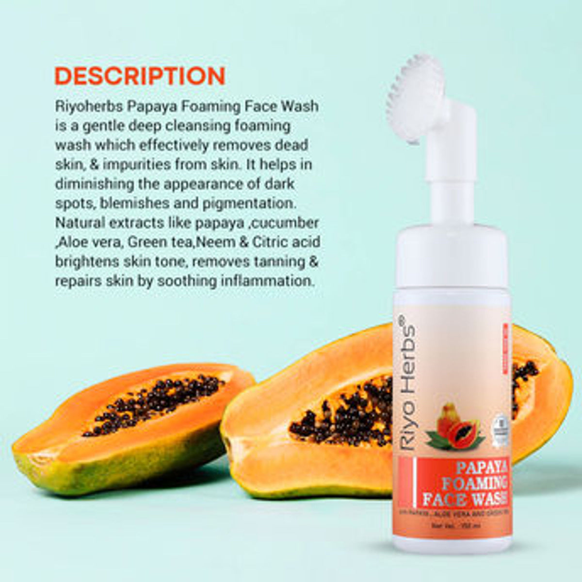 Riyo Herbs Papaya Foaming Face Wash Cleanser Brush Included