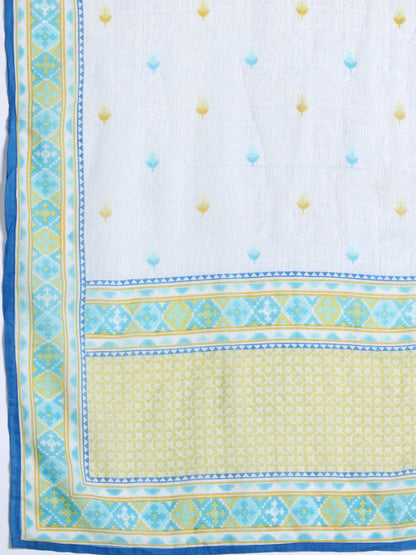 Floral Printed Mirror Work Pure Cotton Kurta with Trousers & Dupatta