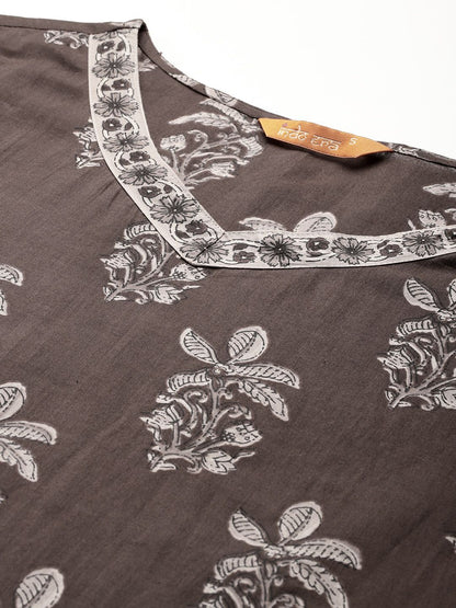 Indyancart IE Floral Printed Pure Cotton Kurta With Salwar & Dupatta