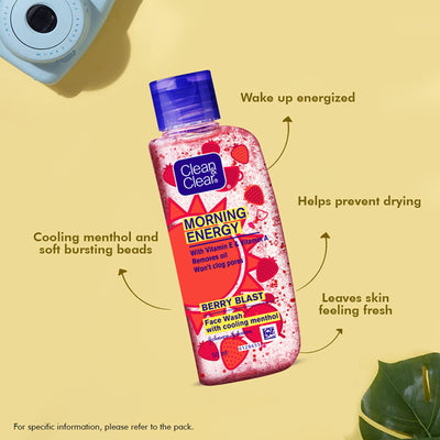 Clean & Clear Morning Energy Berry Blast Face Wash - Gentle Cleanser with Menthol for Oily Skin