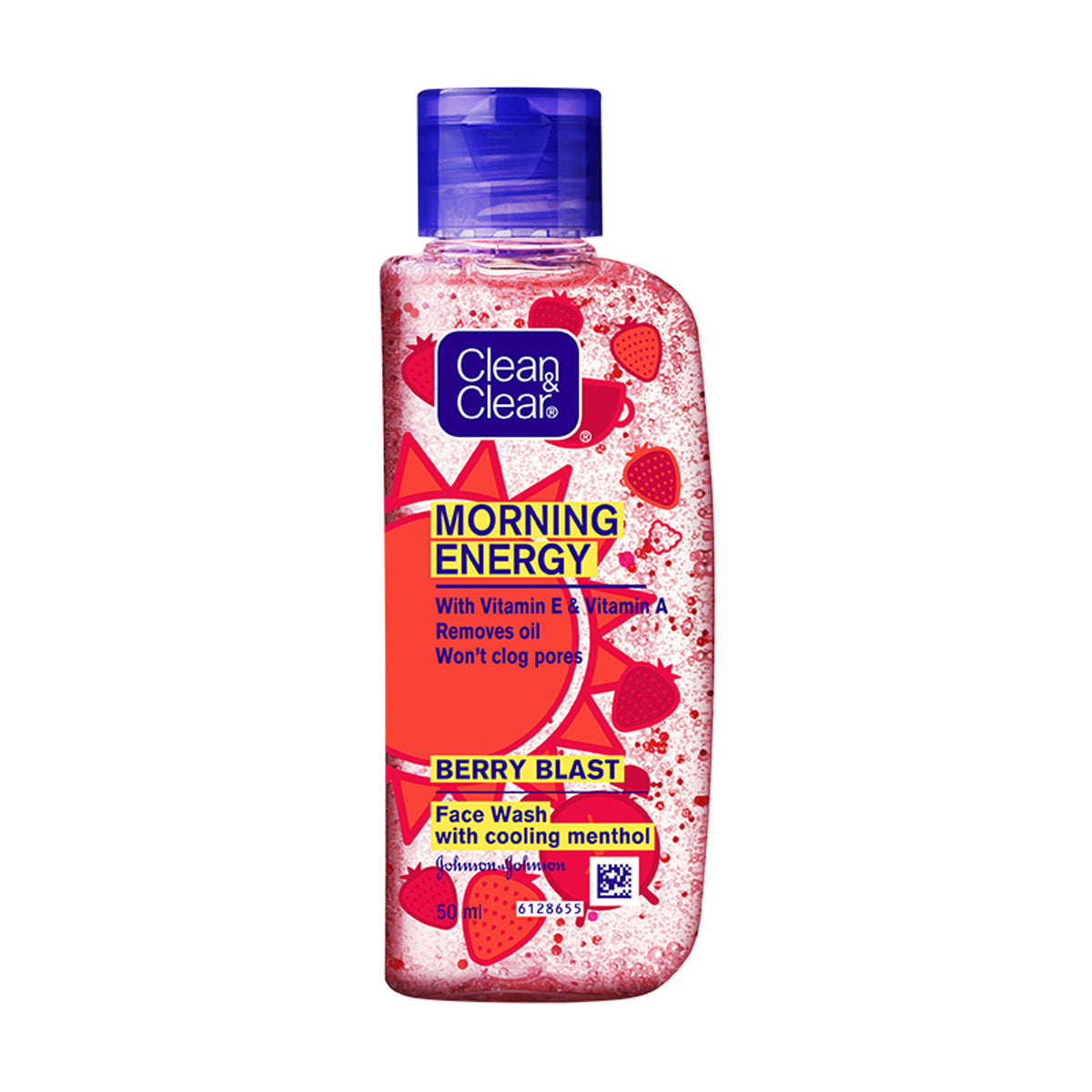 Clean & Clear Morning Energy Berry Blast face wash with menthol, gentle cleanser for oily skin, showing the product bottle with berry graphics.