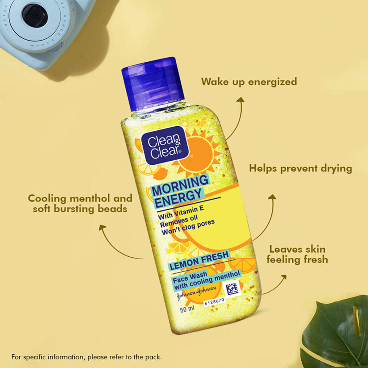 Clean & Clear Morning Energy Lemon Fresh Face Wash with menthol, gentle cleanser for oily skin, featuring lemon and refreshing formula.
