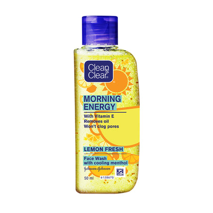 Clean & Clear Morning Energy Lemon Fresh face wash with menthol, gentle cleanser for oily skin, shown in the image.