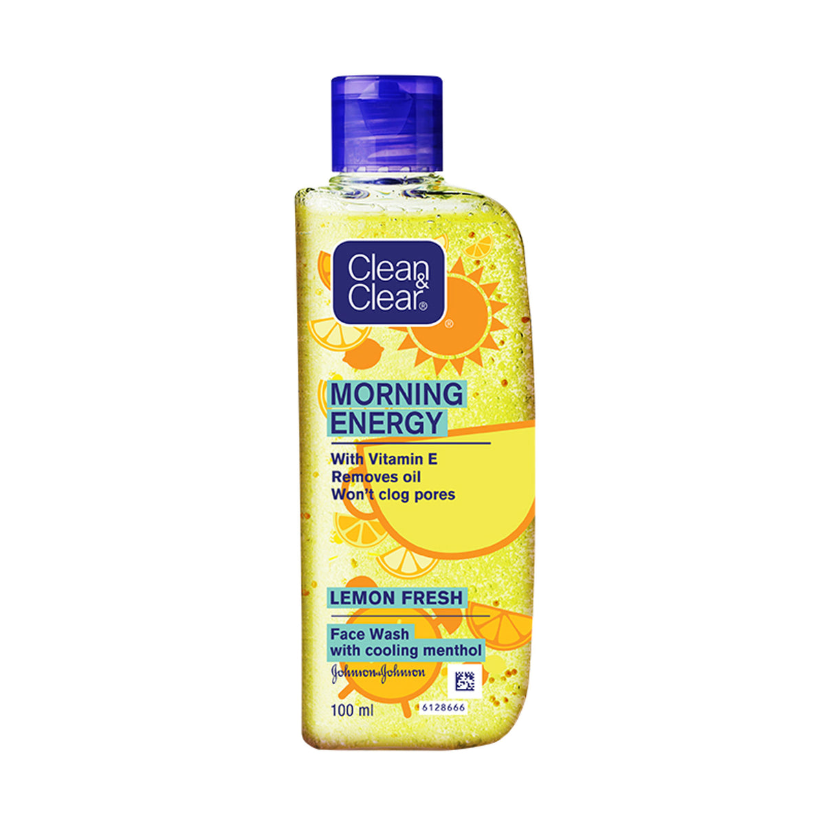 Clean & Clear Morning Energy Lemon Fresh face wash with menthol, gentle cleanser for oily skin, showing the product bottle with lemon imagery.