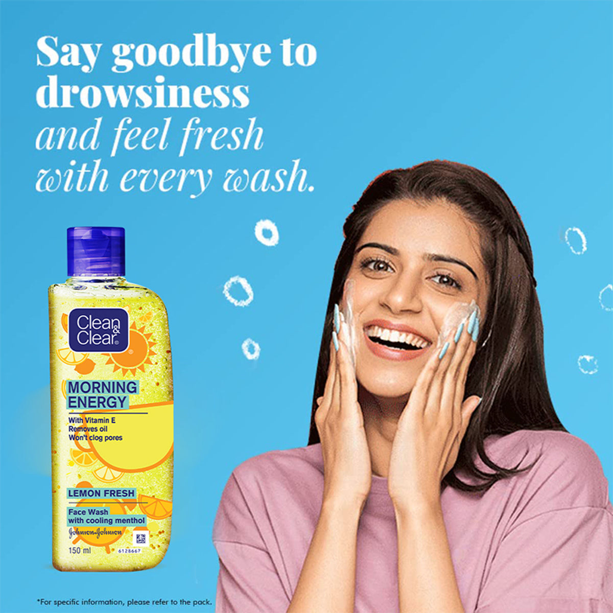 Clean & Clear Morning Energy Lemon Fresh face wash with menthol, gentle cleanser for oily skin, shown in the image.
